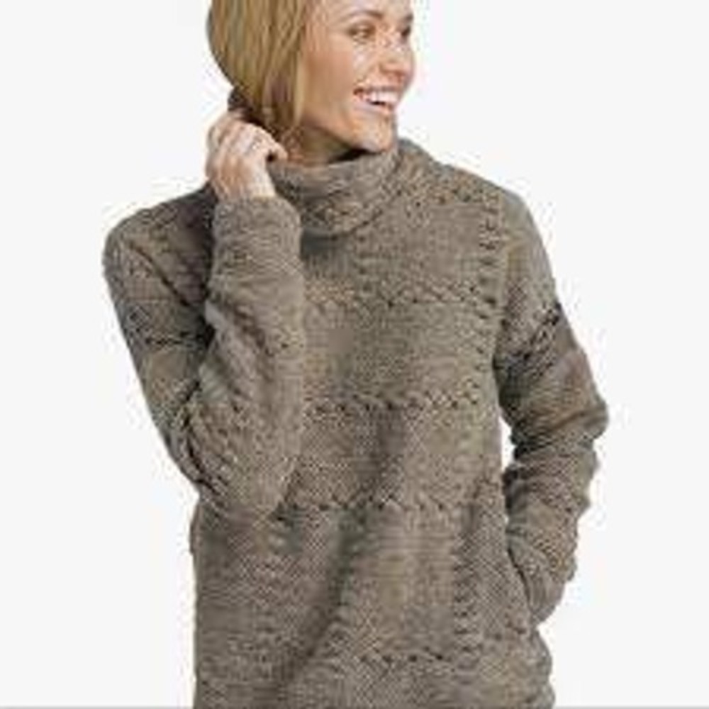 Prana Taupe Crestland Wool Blend Hygge Cabin Chunky Knit Turtleneck Sweater Sz M